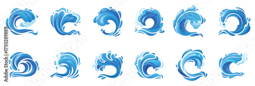 tsunami ocean wave sea storm and surf icons