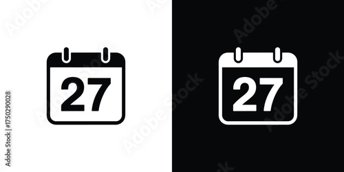Calendar Icon Showing Day 27 Displayed in Black and White, Isolated Design