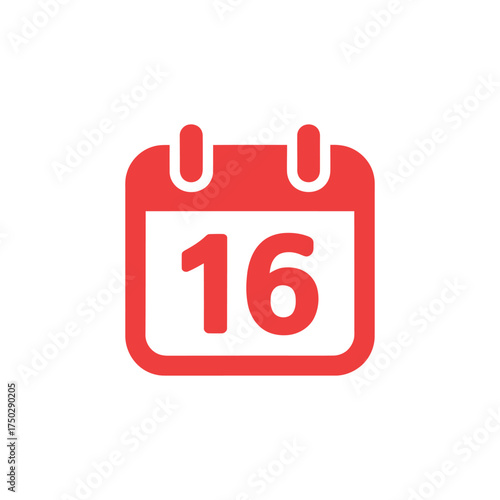 Calendar Icon Showing Number 16 in Red Color on a White Background