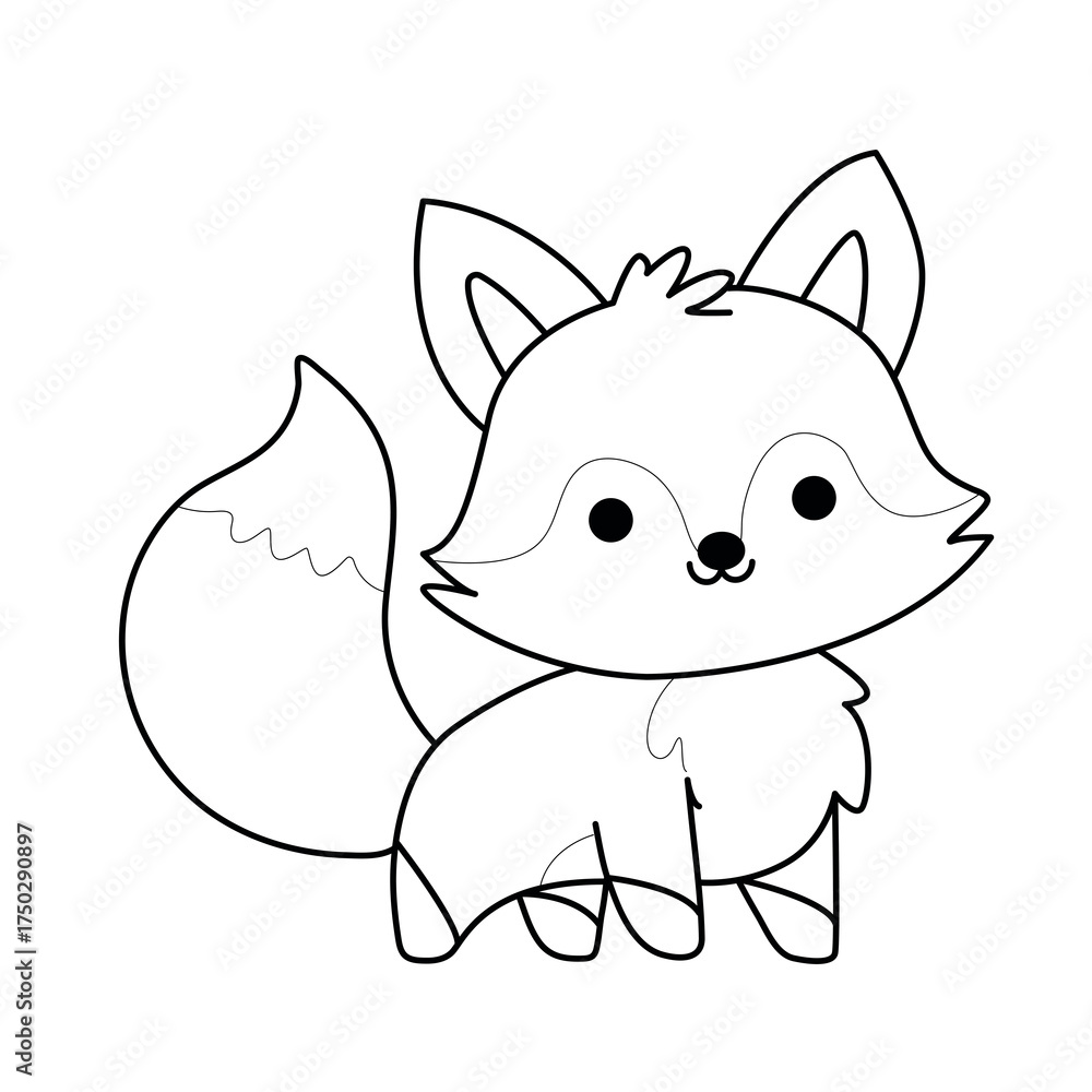 Naklejka premium Cute Fox Illustration for Kids Coloring Book — Black and White Line Art