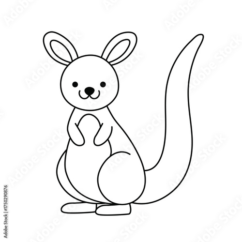 Cute Kangaroo Illustration for Kids Coloring Book — Black and White Line Art