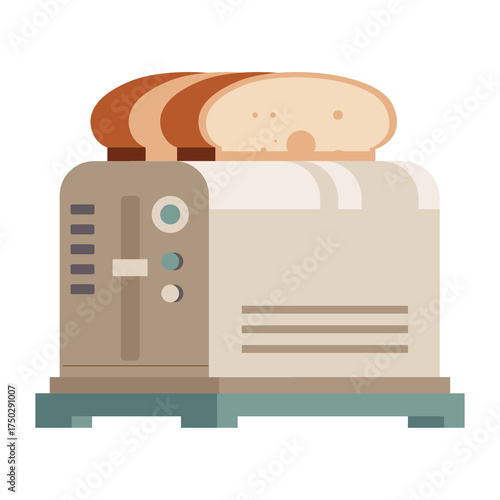 Toaster with Bread Slices on Transparent Background in Beige and Brown Tones