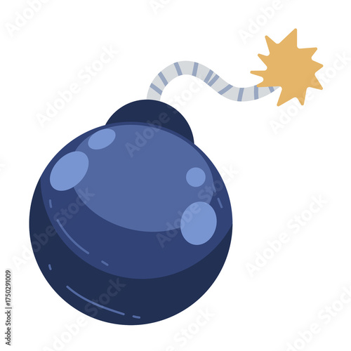 Cartoon Illustration of a Blue Bomb with Lit Fuse on Transparent Background