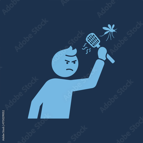 Frustrated person swinging a fly swatter at a mosquito