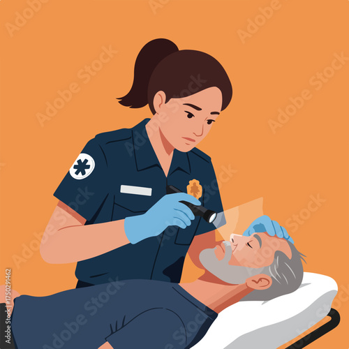 Medical professional examines elderly patient with flashlight
