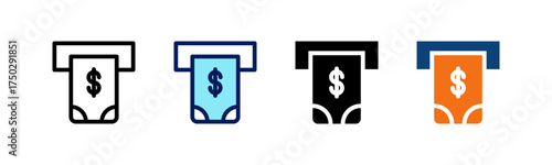 Cash Withdrawal All In One Icon Multi Styles Vector Set