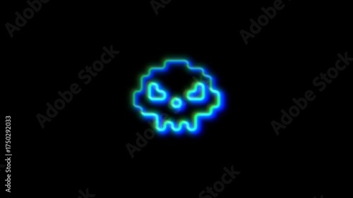 Wallpaper Mural Pixel art style line human skull glowing in blue color on black background Torontodigital.ca