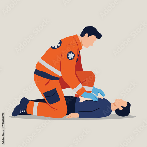 Medical rescuer performs chest compressions on a person lying down