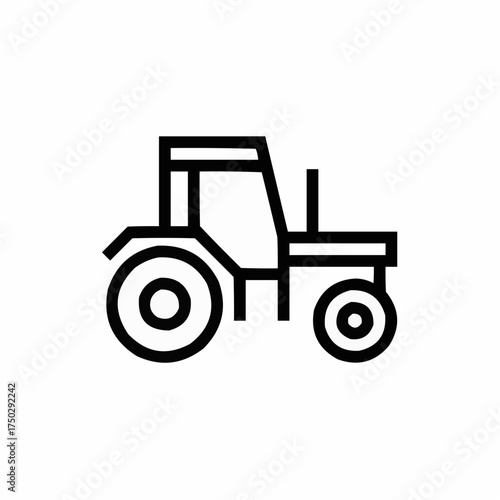 Modern line art icon of a tractor perfect for agriculture, farming, or construction industry designs, conveying simplicity and rural appeal in one visual.