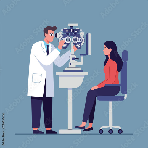 Eye doctor examining a patient's vision with specialized equipment