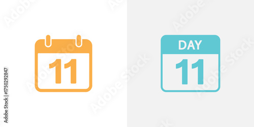Day Eleven Calendar Icon Symbol in Orange and Blue on White Backgrounds Design
