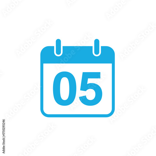 Fifth Day Blue Calendar Icon Isolated on White Background, Time Management Symbol