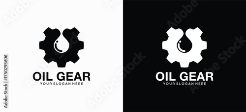 Gear and oil logo. Vector illustration design of a gear combined with oil drops.