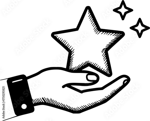 Star on hand icon on transparent background for web and graphic design
