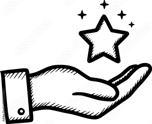 Star on hand icon on transparent background for web and graphic design
