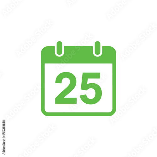 Green calendar icon with the number 25, showing the date on transparent background