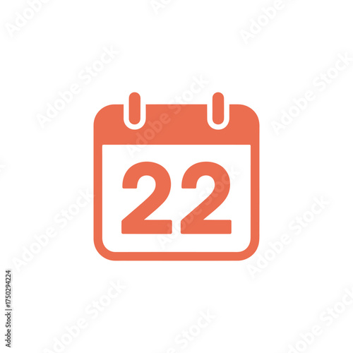 Isolated Salmon Calendar Icon with Number 22 on Transparent Background