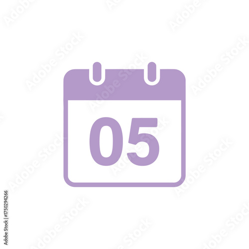 Light Purple Calendar Icon Showing the Fifth Day on a White Background