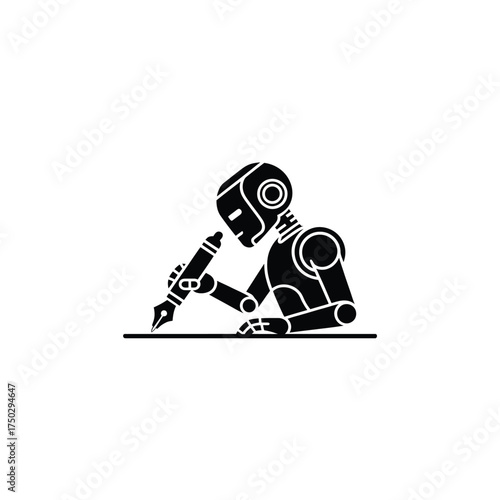 Robot Writing with Pen on Transparent Background Design