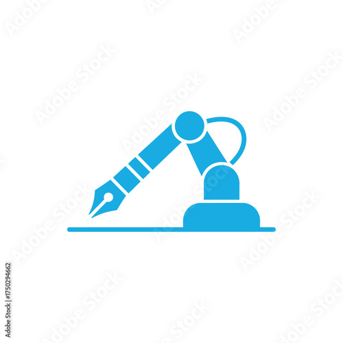 Robotic Arm with Pen in Blue on Transparent Background Automated Design Element