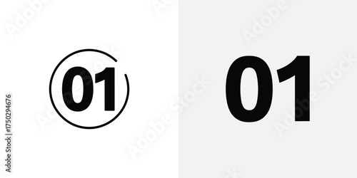 Set of Black Number Zero One, Numeric Symbol on White Background, Isolated Number Design