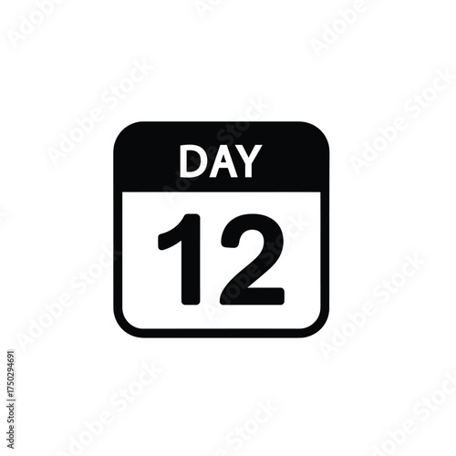 Simple Black Block Calendar Icon Day 12 with Transparent Background