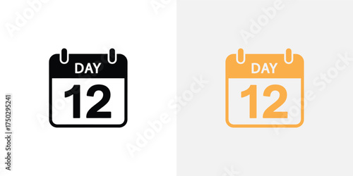 Twelfth Day Calendar Icons, Black & Gold Simple Design, Twelve Isolated on Grey