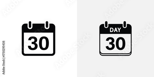 Two Black Calendar Icons Showing the Number 30, One with Day Text on Top