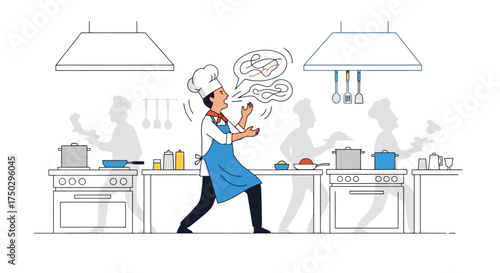 Stressed Chef in a Chaotic Kitchen, Illustrating Culinary Pressures and Restaurant Industry Challenges, Suitable for Food Industry Articles and Mental Health Awareness Campaigns