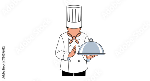 Professional Chef Presenting a Covered Dish, Ideal for Restaurant Menus, Culinary Arts Education, and Food Service Industry Marketing Campaigns.