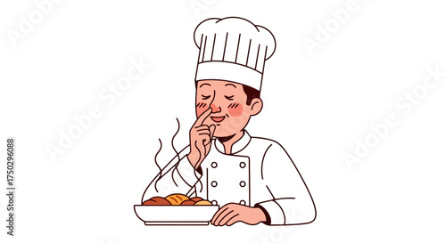 Cartoon Chef Smelling Delicious Food Aroma – Perfect for Culinary Blogs, Restaurant Menus, Cooking Tutorials, and Food-Related Marketing Campaigns.