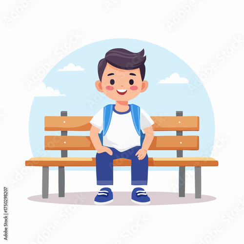 boy sitting on bench vector illustration