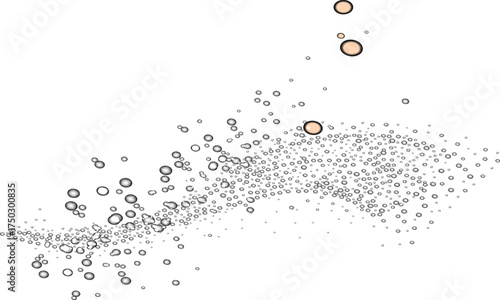 An abstract illustration of a swirling stream of effervescent bubbles against a plain white background.