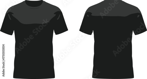 Modern black t-shirt front and back view, blank apparel mockup, plain cotton clothing template, minimalist fashion design for branding and printing