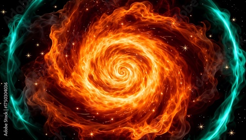 Orange Spiral Galaxy with Teal Ring
