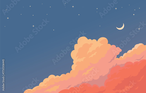 Afternoon landscape, cloud, sunset vector background