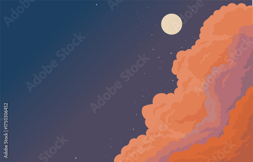 Afternoon landscape, cloud, sunset vector background