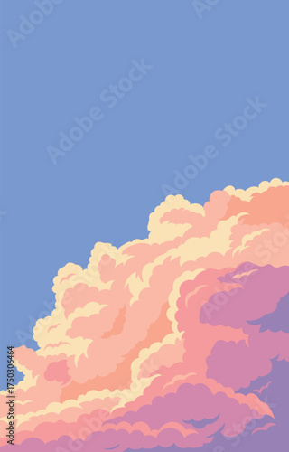 Afternoon landscape, cloud, sunset vector background