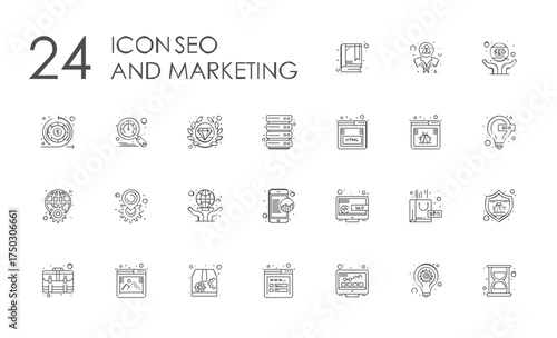 SEO and Marketing Icons Strategy, Analytics, Content, and Calendar Optimization