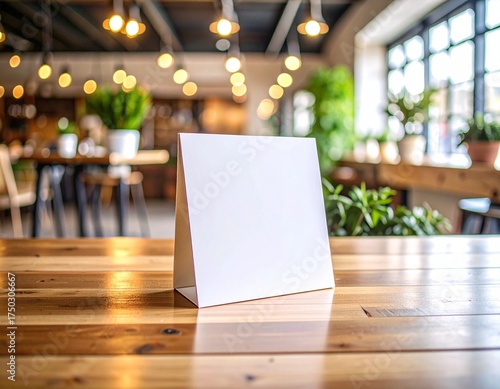 Wallpaper Mural Cartel en blanco sobre escritorio de madera en oficina moderna, ideal para diseño publicitario o presentación corporativa Torontodigital.ca