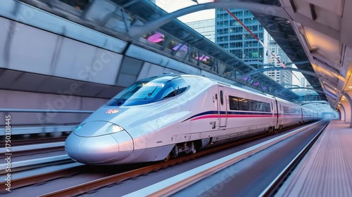 moving train at futuristic city