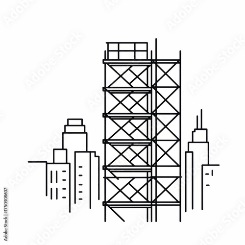 Scaffolding Structure on a High Rise Building Illustration.