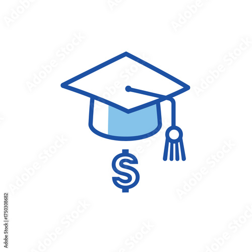 Education Cost Concept With Graduation Cap and Dollar Sign in Blue Outline Style
