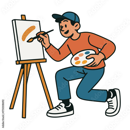 Cartoon artist painting canvas vector