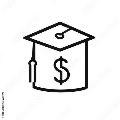 Graduation Cap Icon with Dollar Sign on Background Outlined Style