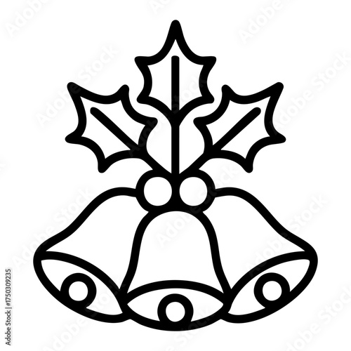 Festive bells with holly leaves vector