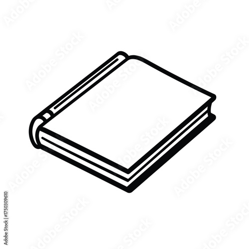 Isometric Illustration of a Closed Hardcover Book With Black Outline on White Background