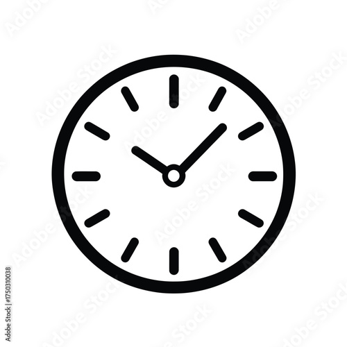 Minimalist Black Clock Outline Icon with Hour and Minute Hands on Background