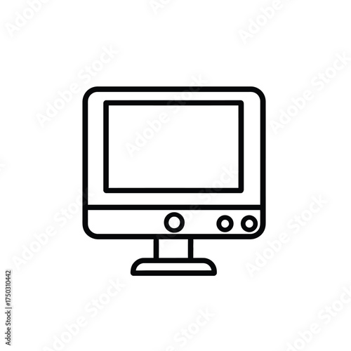 Old Monitor Line Art Icon Computer Screen Display on Background