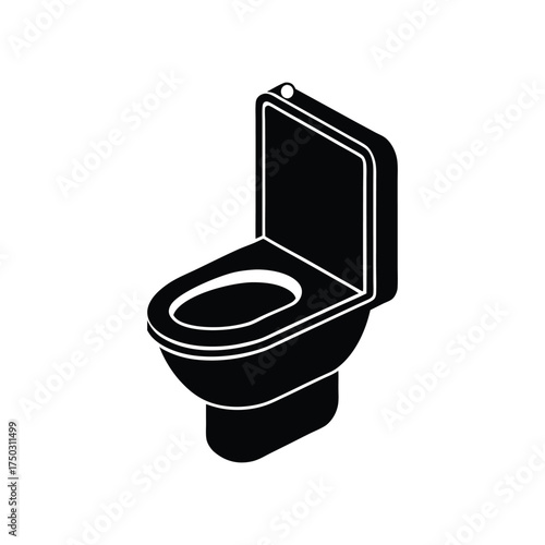 Black Isometric Toilet Icon with Open Lid on White Background restroom bathroom